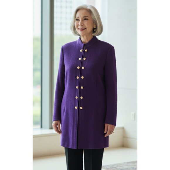 VINTAGE ST. JOHN Santana Knit Long Line Blazer Jacket in Deep Purple Old Money - Picture 1 of 15